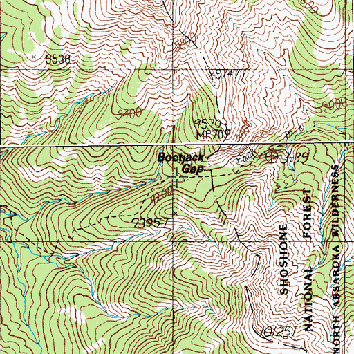 Topographic Map of Bootjack Gap, WY