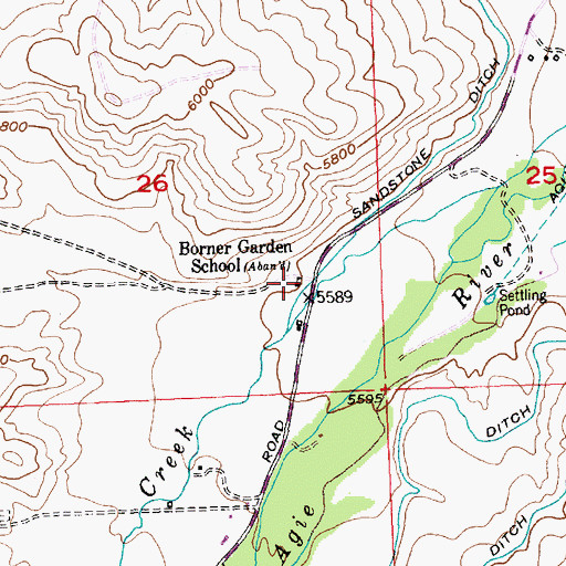 Topographic Map of Borner Garden School, WY