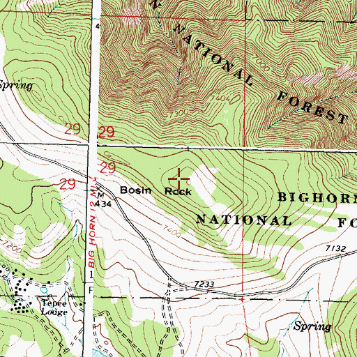 Topographic Map of Bosin Rock, WY