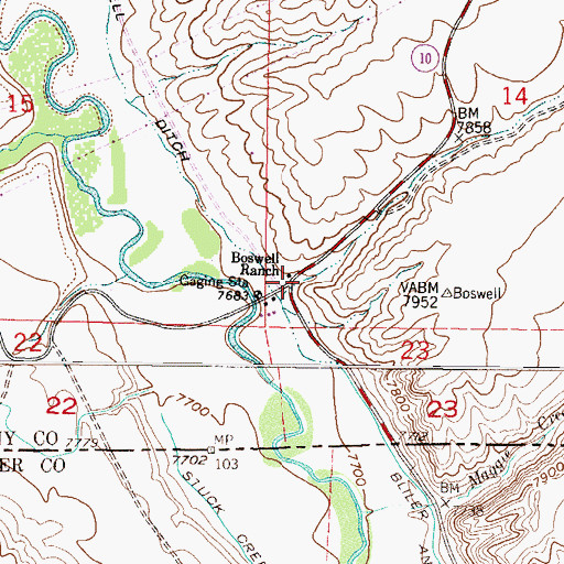 Topographic Map of Boswell Ranch, WY
