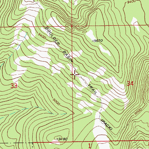 Topographic Map of Boulder Basin Trail, WY