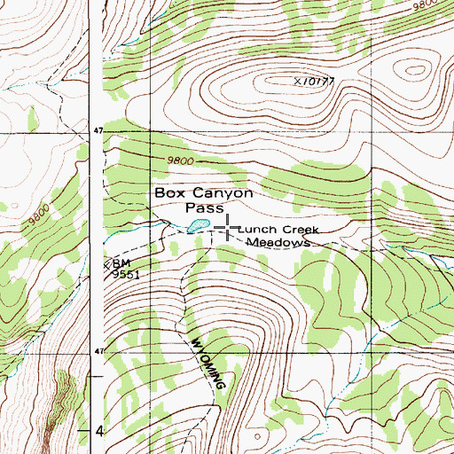 Topographic Map of Box Canyon Pass, WY