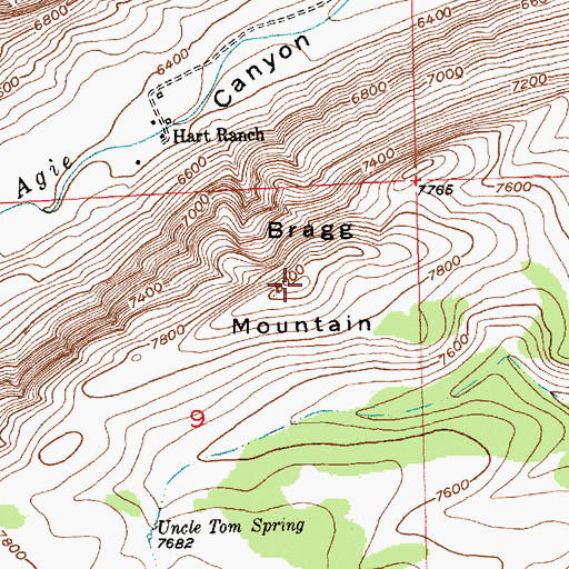 Topographic Map of Bragg Mountain, WY