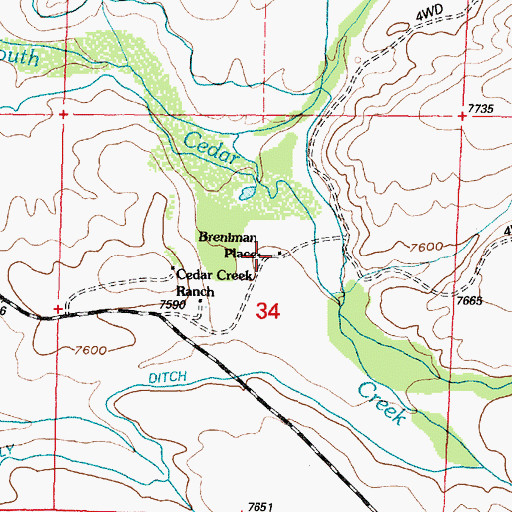 Topographic Map of Breniman Place, WY