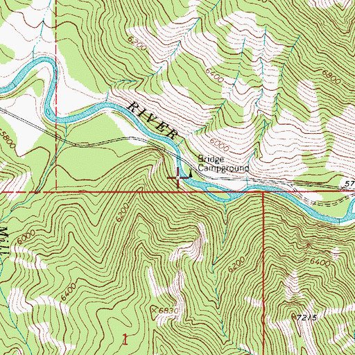 Topographic Map of Bridge Campground, WY