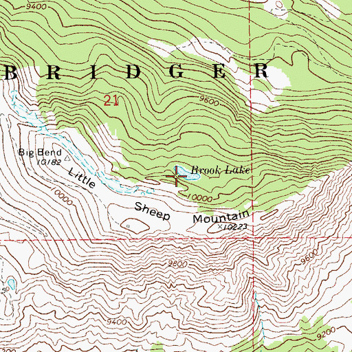 Topographic Map of Brook Lake, WY