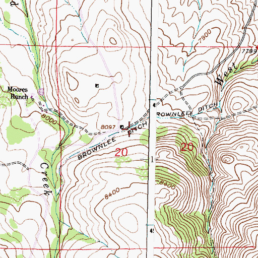 Topographic Map of Brownlee Ditch, WY