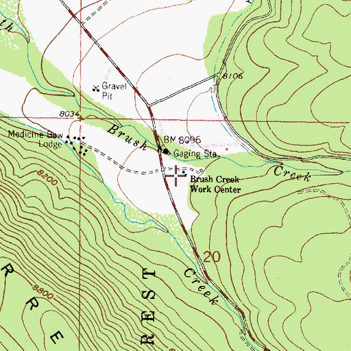 Topographic Map of Brush Creek Ranger Station, WY