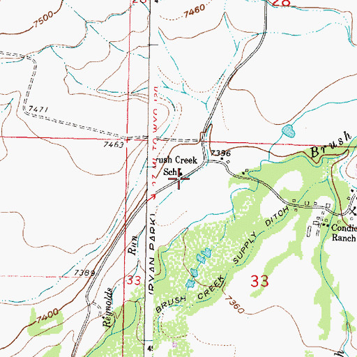 Topographic Map of Brush Creek School, WY