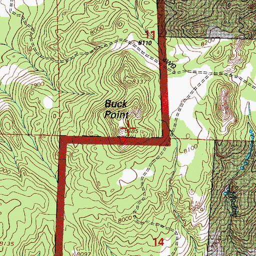 Topographic Map of Buck Point, WY