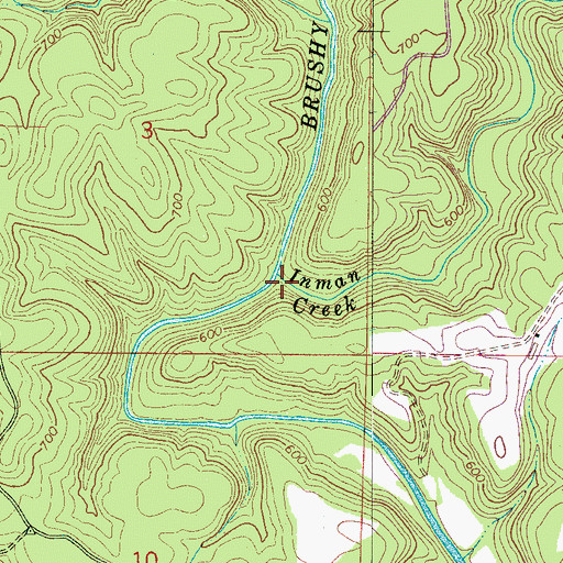 Topographic Map of Inman Creek, AL