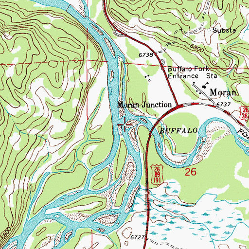 Topographic Map of Buffalo Fork, WY