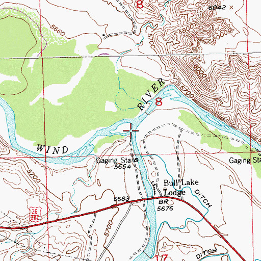 Topographic Map of Bull Lake Creek, WY