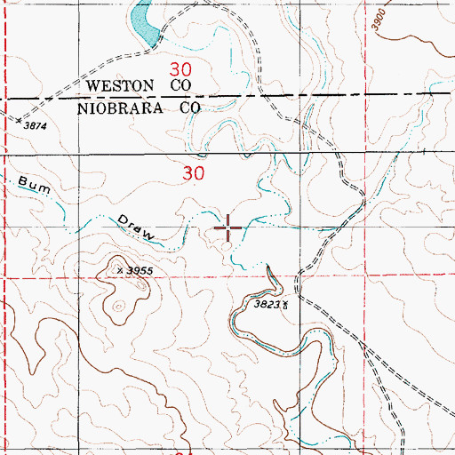 Topographic Map of Bum Draw, WY