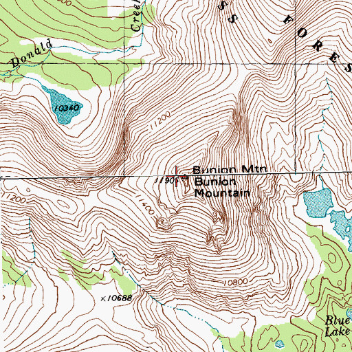 Topographic Map of Bunion Mountain, WY