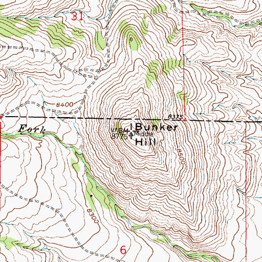 Topographic Map of Bunker Hill, WY