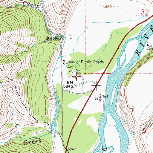 Topographic Map of Bureau of Public Roads Camp, WY