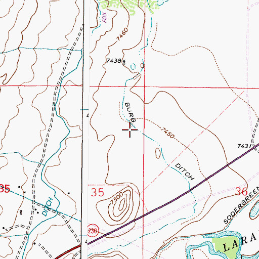 Topographic Map of Burg Ditch, WY
