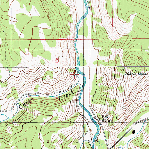 Topographic Map of Cabin Creek, WY