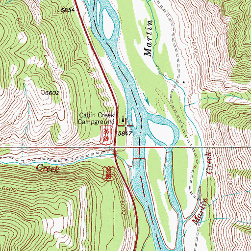 Topographic Map of Cabin Creek Campground, WY