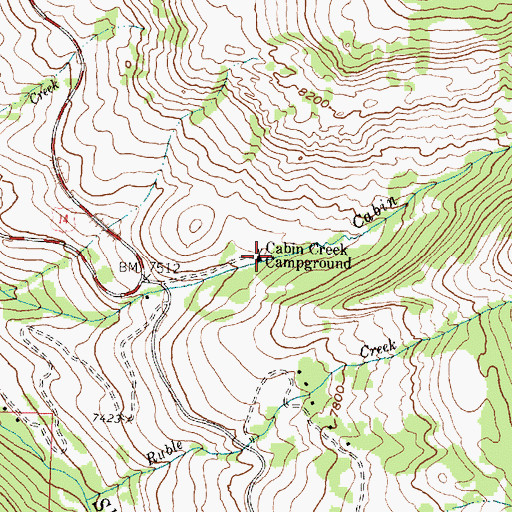 Topographic Map of Cabin Creek Campground, WY