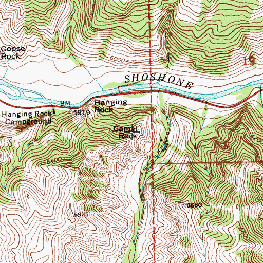 Topographic Map of Camel Rock, WY