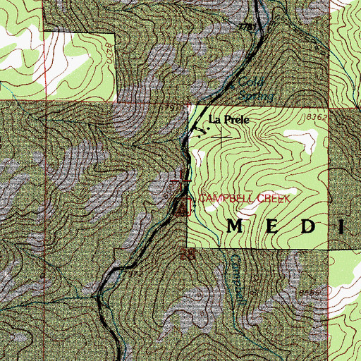 Topographic Map of Campbell Creek, WY