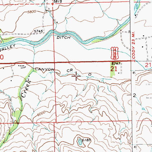 Topographic Map of Canyon Creek Ditch, WY