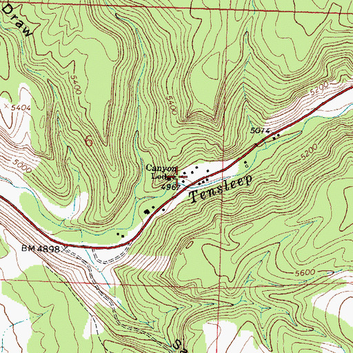Topographic Map of Canyon Lodge, WY