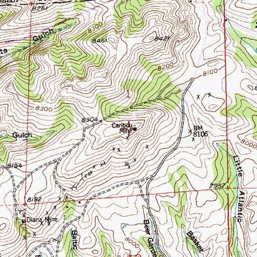 Topographic Map of Caribou Mine, WY