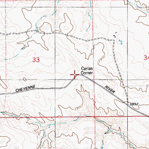 Topographic Map of Carlas Corner, WY
