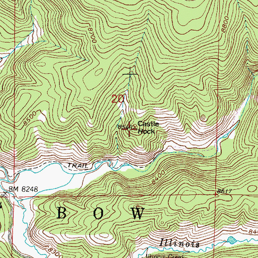 Topographic Map of Castle Rock, WY