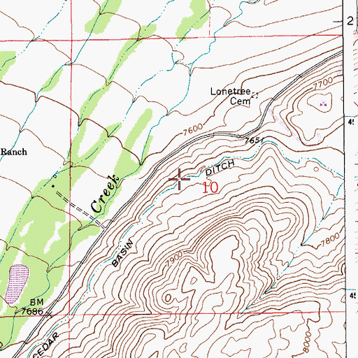 Topographic Map of Cedar Basin Ditch, WY