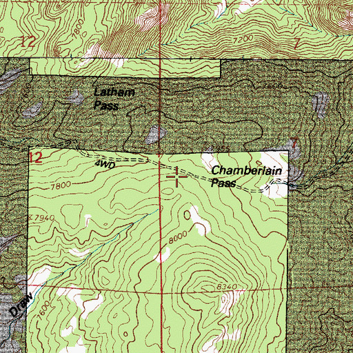 Topographic Map of Chamberlain Pass, WY