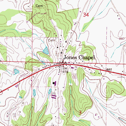 Topographic Map of Jones Chapel, AL