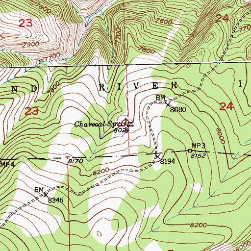 Topographic Map of Charcoal Spring, WY