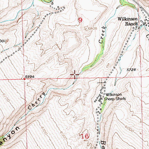 Topographic Map of Cherry Creek Canyon, WY