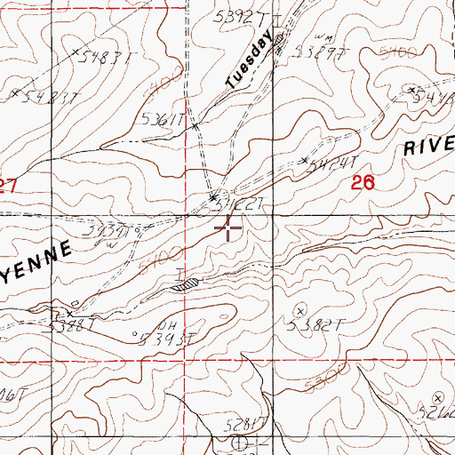 Topographic Map of Cheyenne River Divide, WY