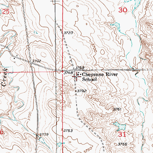 Topographic Map of Cheyenne River School, WY