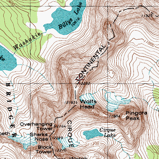 Topographic Map of Cirque of the Towers, WY