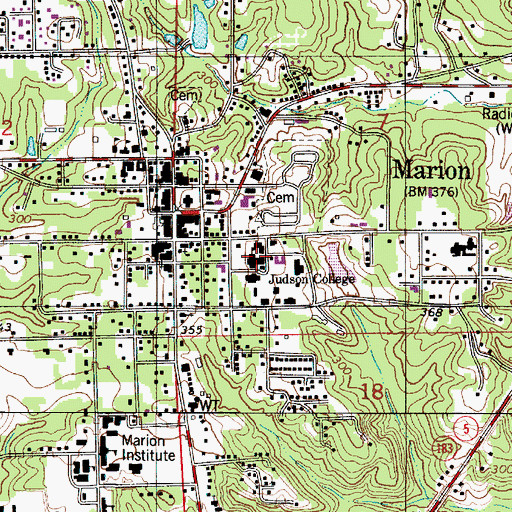 Topographic Map of Judson College, AL