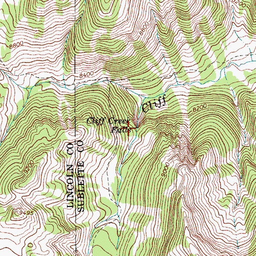 Topographic Map of Cliff Creek Falls, WY