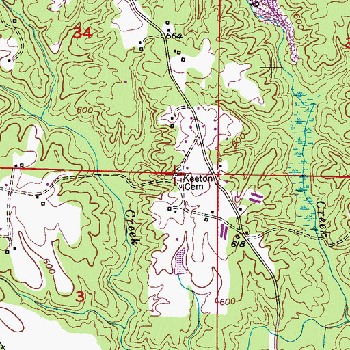 Topographic Map of Keeton Cemetery, AL