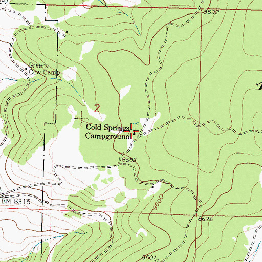 Topographic Map of Cold Springs Campground, WY