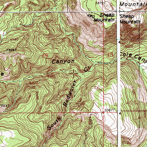 Topographic Map of Cole Canyon, WY
