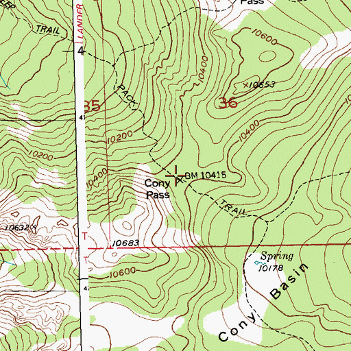 Topographic Map of Cony Pass, WY