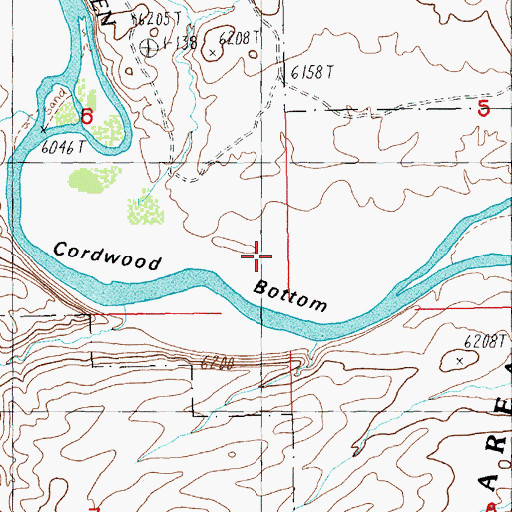 Topographic Map of Cordwood Bottom, WY
