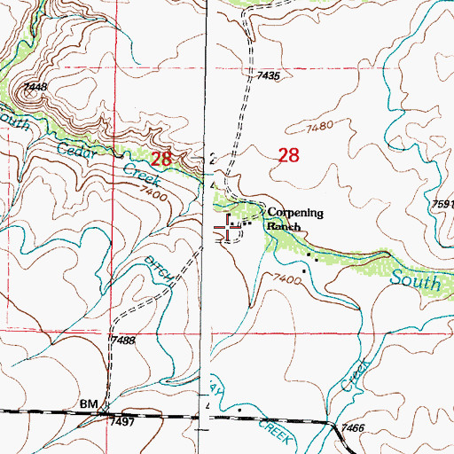 Topographic Map of Corpening Ranch, WY