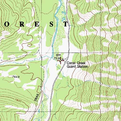 Topographic Map of Corral Creek Guard Station, WY