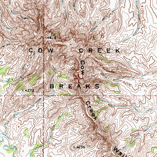 Topographic Map of Cow Creek Breaks, WY